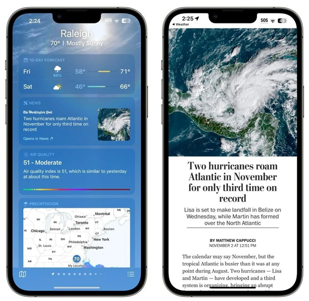 江陵苹果14维修分享iPhone 14手机如何看天气时顺带看新闻 