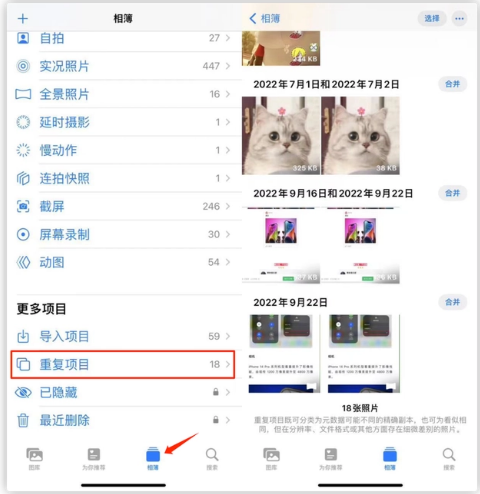 江陵苹果手机维修分享iOS 16 中相册重复项目功能使用方法 