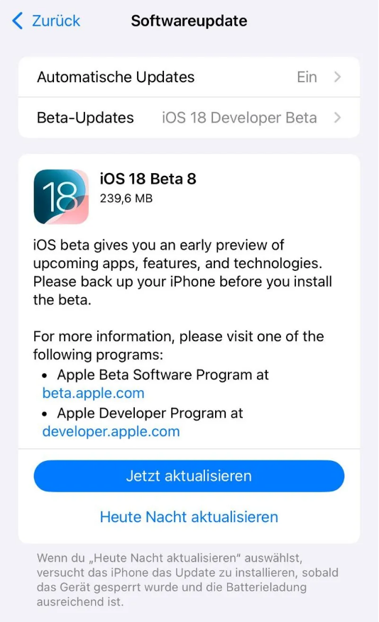 江陵苹果手机维修分享苹果 iOS / iPadOS 18 开发者预览版 Beta 8 发布 